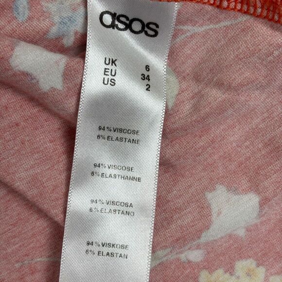 ASOS Midi Dress Womens 2 Fit & Flare Wrap Red Floral Long Sleeve V Neck - Picture 7 of 7